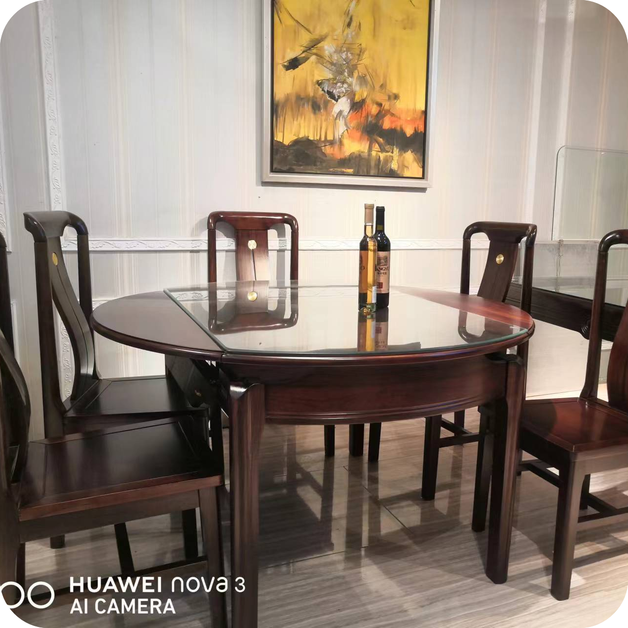 龙力家具乌金木餐桌带六把椅子