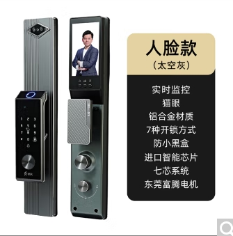 ​好汉精典款指纹锁家用全自动防盗智能锁密码电子门锁猫眼3D人脸 精典100 3D 灰色 经典100 